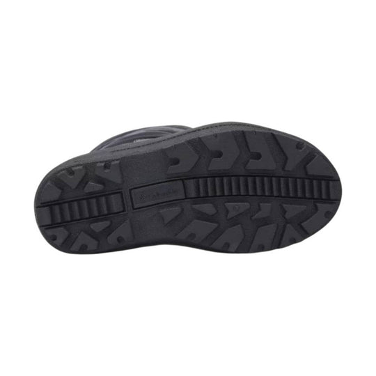 Black winter boot outsole with deep tread and Columbia branding