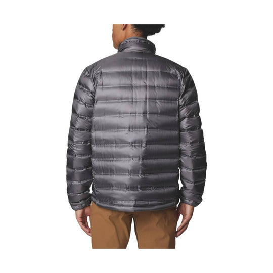 Dark gray puffer jacket shown from the back
