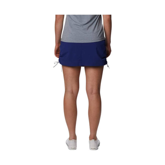 Blue athletic skort shown from the back on a model