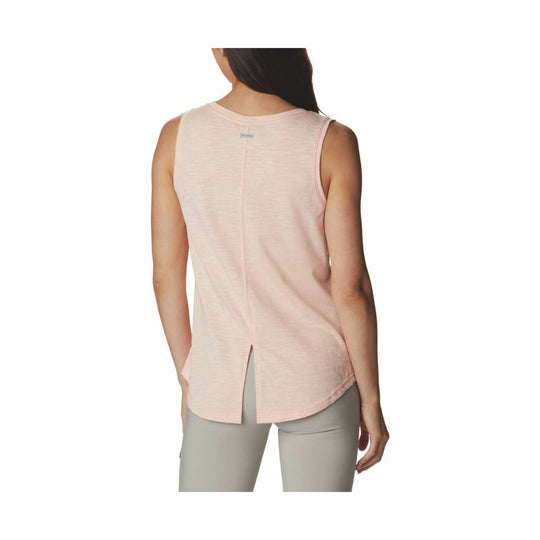 Light pink sleeveless tank top with a racerback-style back, curved hem, and back slit