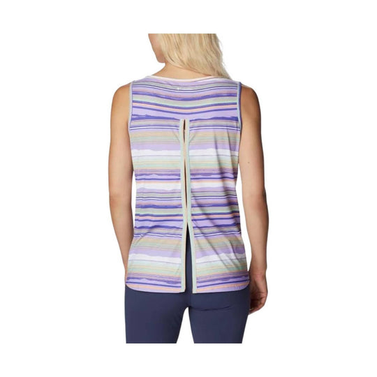 Pastel striped sleeveless tank top with a center back zipper and small back slit