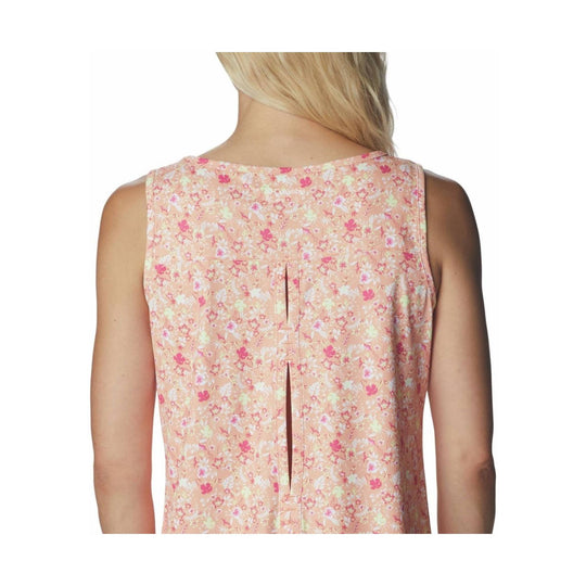 Peach floral sleeveless tank top with a back pleat