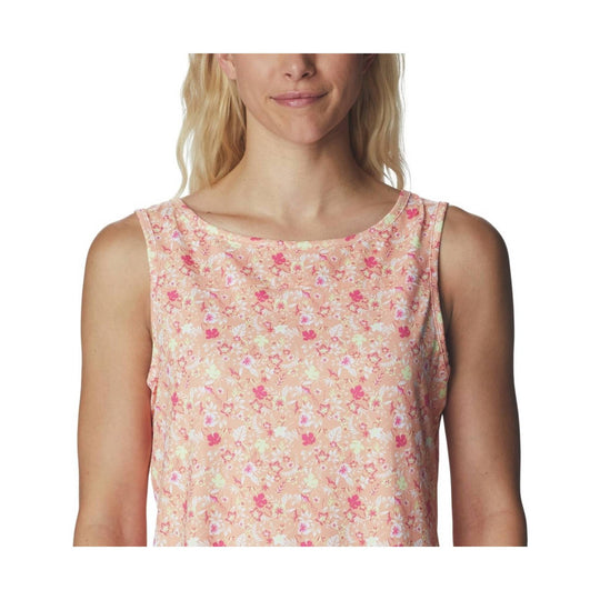 Peach floral sleeveless tank top with a scoop neck