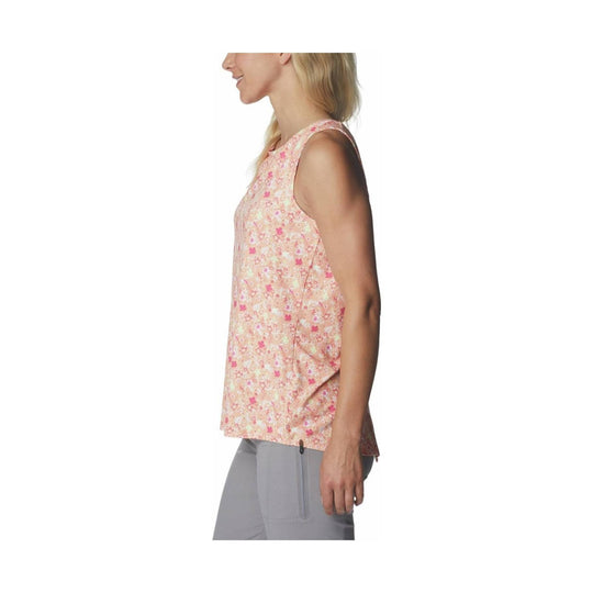 Sleeveless peach floral tank top shown in side view