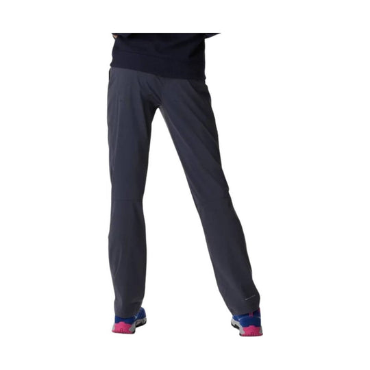 Dark gray women’s hiking pants shown from the back, with tapered legs and a straight waistband