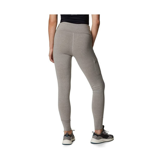 Gray high-waisted leggings shown from the back, with a side cargo pocket and ankle cuffs