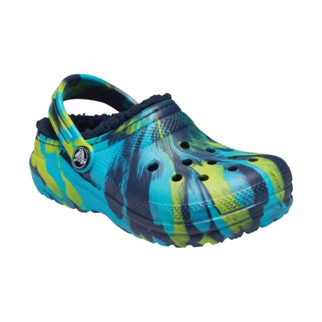 Crocs Kids' Classic Fuzz-Lined Clogs - Blue Marbled - Lenny's Shoe & Apparel