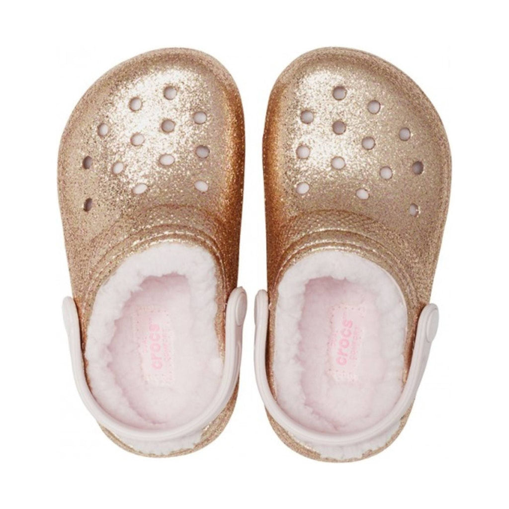 Crocs Kids' Classic Fuzz Lined Glitter Clogs - Gold/Barely Pink - Lenny's Shoe & Apparel