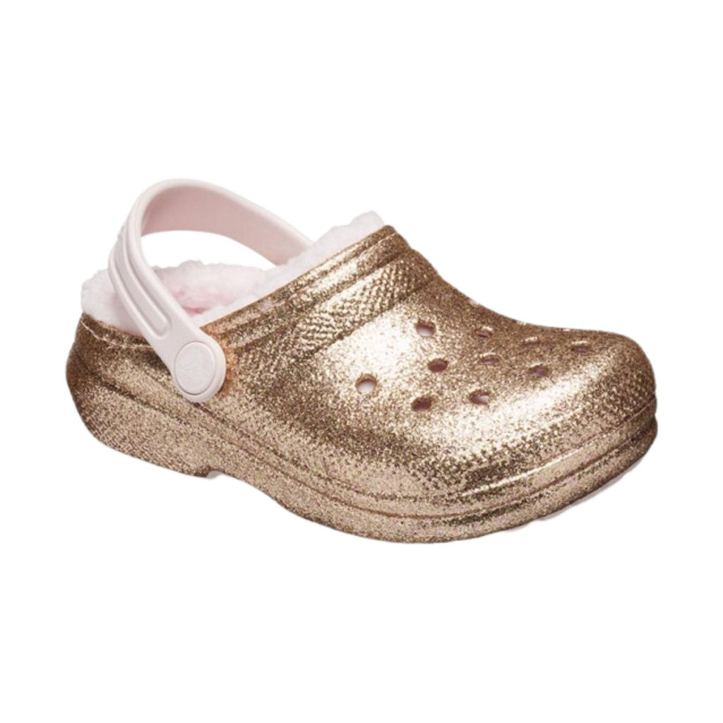 Crocs Kids' Classic Fuzz Lined Glitter Clogs - Gold/Barely Pink – Lenny ...