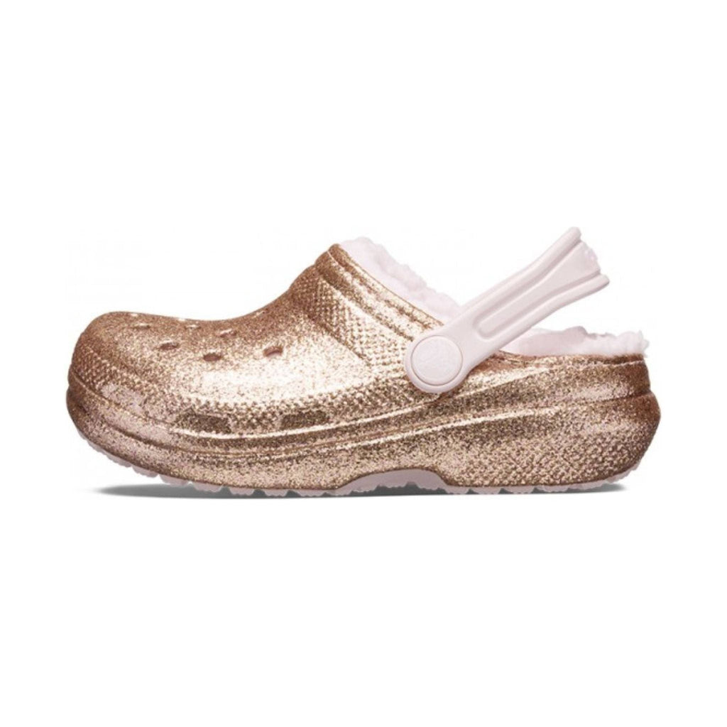 Crocs Kids' Classic Fuzz Lined Glitter Clogs - Gold/Barely Pink - Lenny's Shoe & Apparel