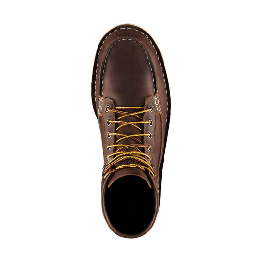 Brown leather lace-up work boot shown from above
