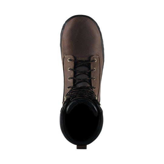 Brown leather lace-up work boot shown from above