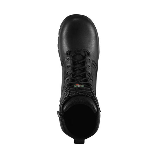 Black lace-up ankle work boot with side zipper, shown from above