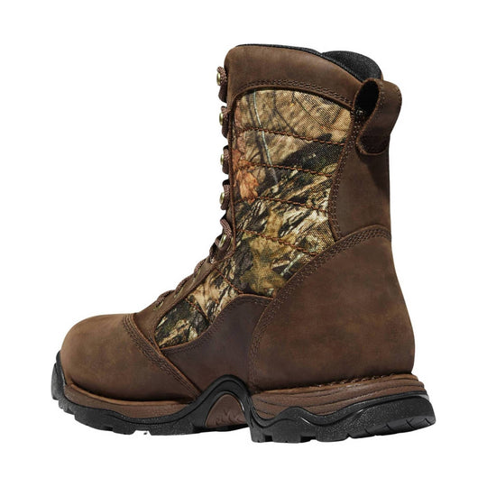 Brown waterproof lace-up work boot with camouflage fabric panels and rugged black outsole