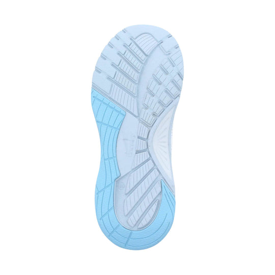 Light blue and white shoe outsole with textured tread pattern