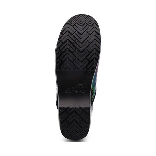Black clog outsole with zigzag tread and embossed Dansko logo