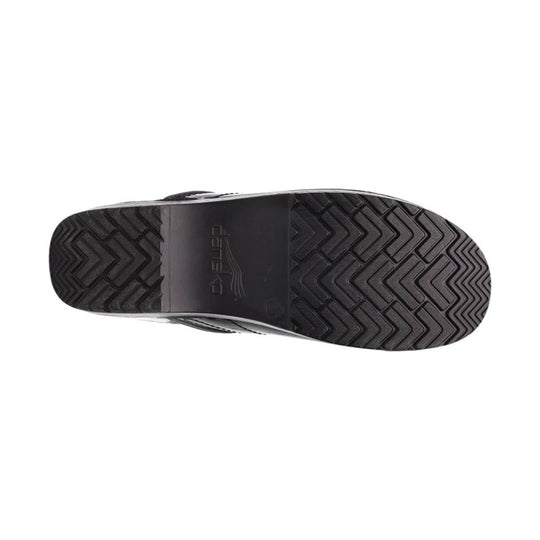 Black clog outsole with zigzag tread and Dansko logo