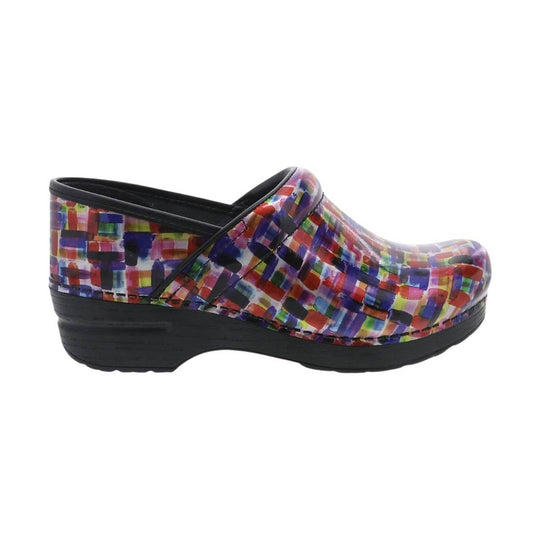 Multicolor patterned clog with black sole and heel