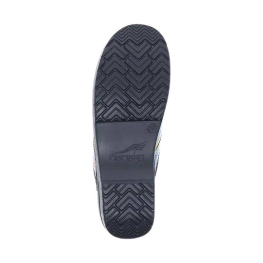 Black shoe sole with zigzag tread and embossed Dansko logo