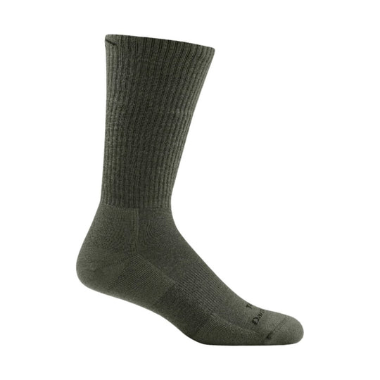 Olive green ribbed crew sock with a cushioned foot and visible logo near the toe