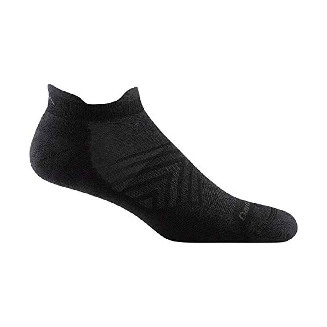 Black no-show running sock with a low ankle opening and subtle knit pattern