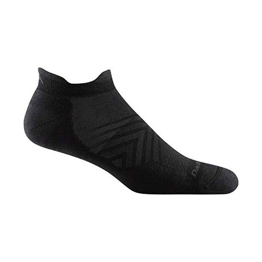Black no-show running sock with a low ankle opening and subtle knit pattern