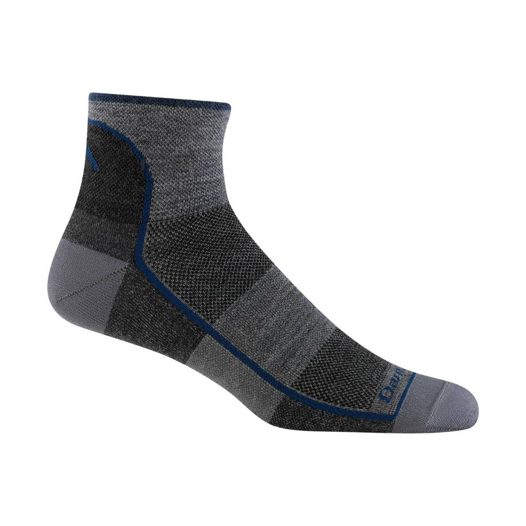 Gray and black ankle sock with blue accents
