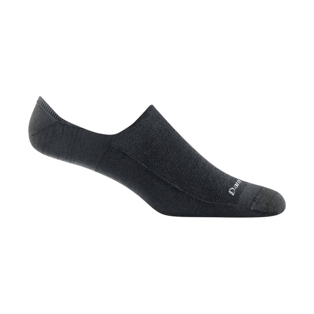 Black no-show athletic sock with a low-cut opening and small logo near the toe