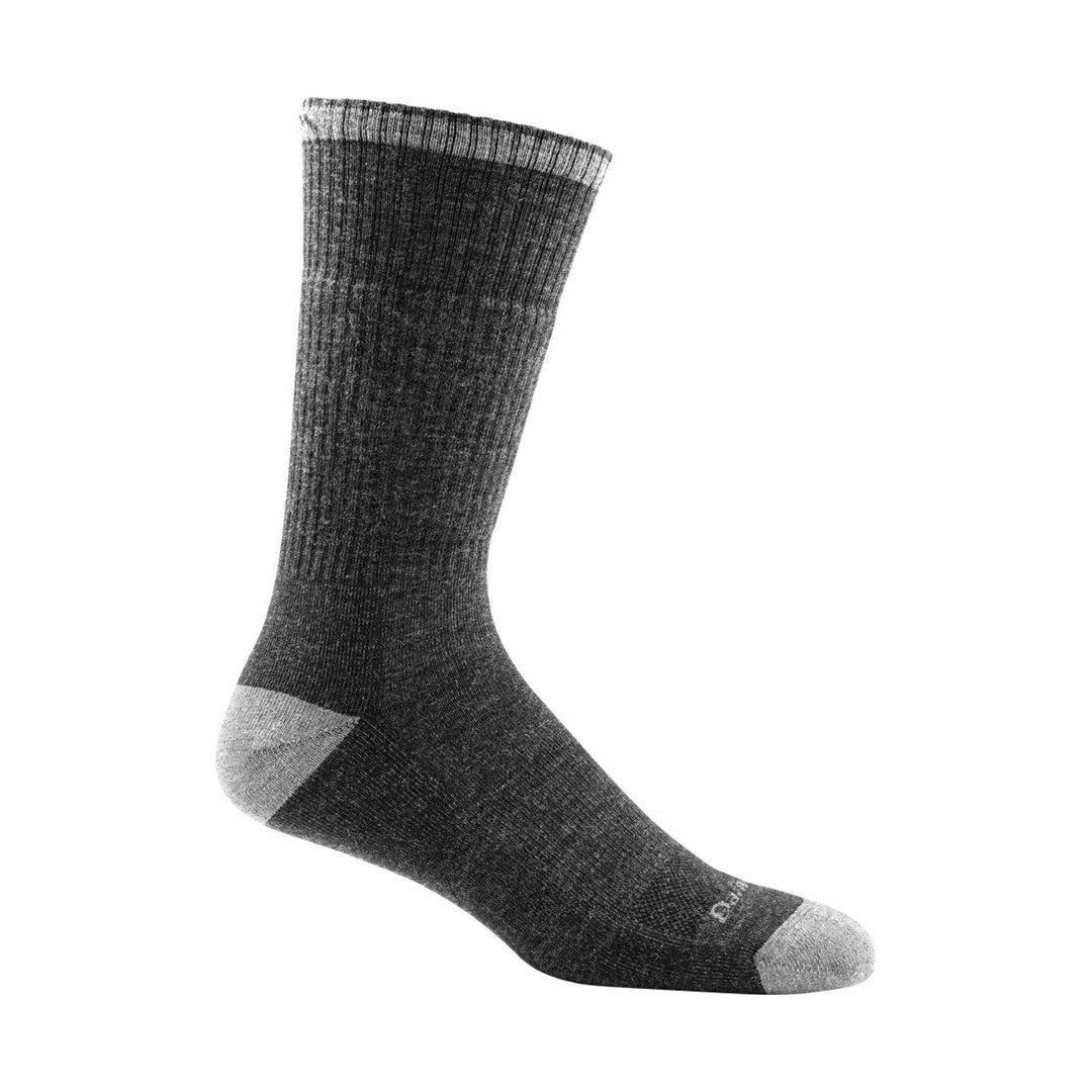 Black mid-calf ribbed sock with gray heel and toe panels, shown side view.
