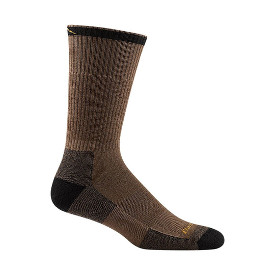 Brown and black knee-high wool sock with ribbed leg and visible Darn logo near the toe