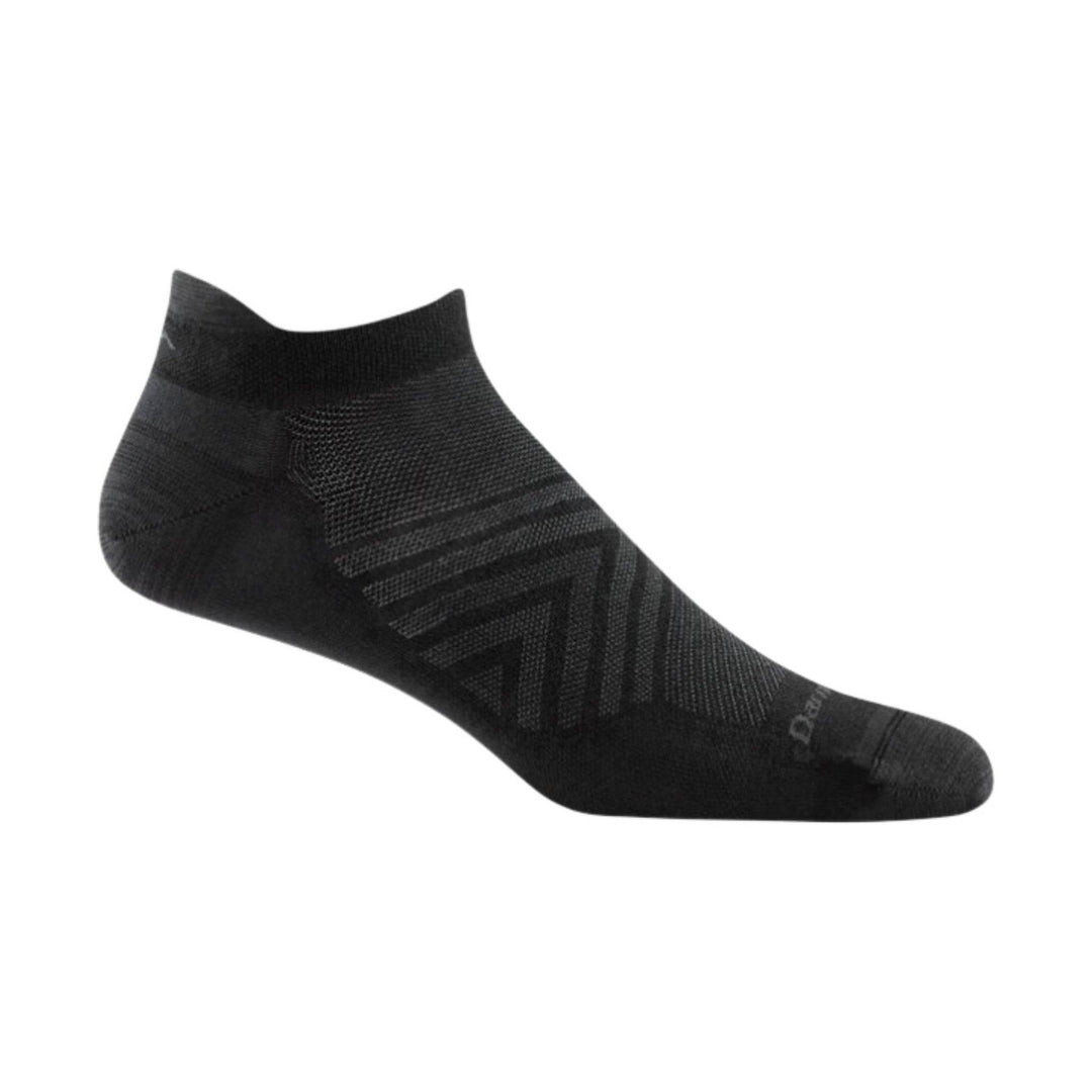 Black no-show running sock with knit arch support and low-cut opening