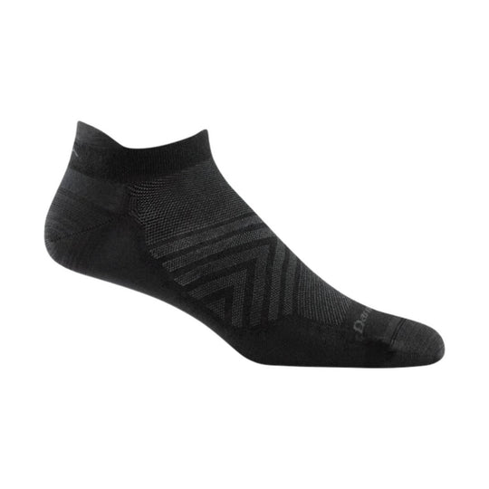 Black no-show running sock with knit arch support and low-cut opening