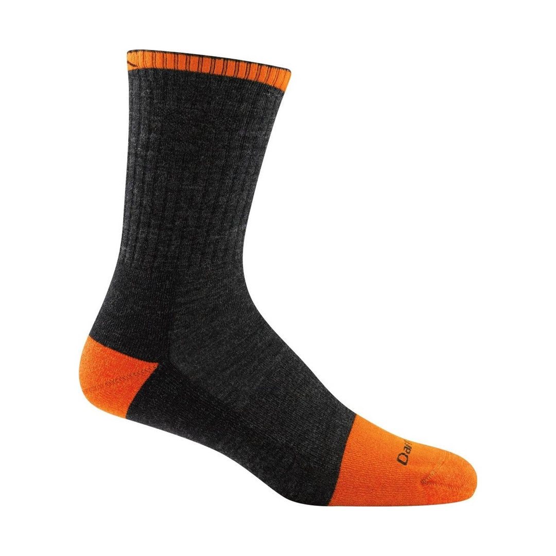 Black crew sock with orange toe, heel, and cuff accents