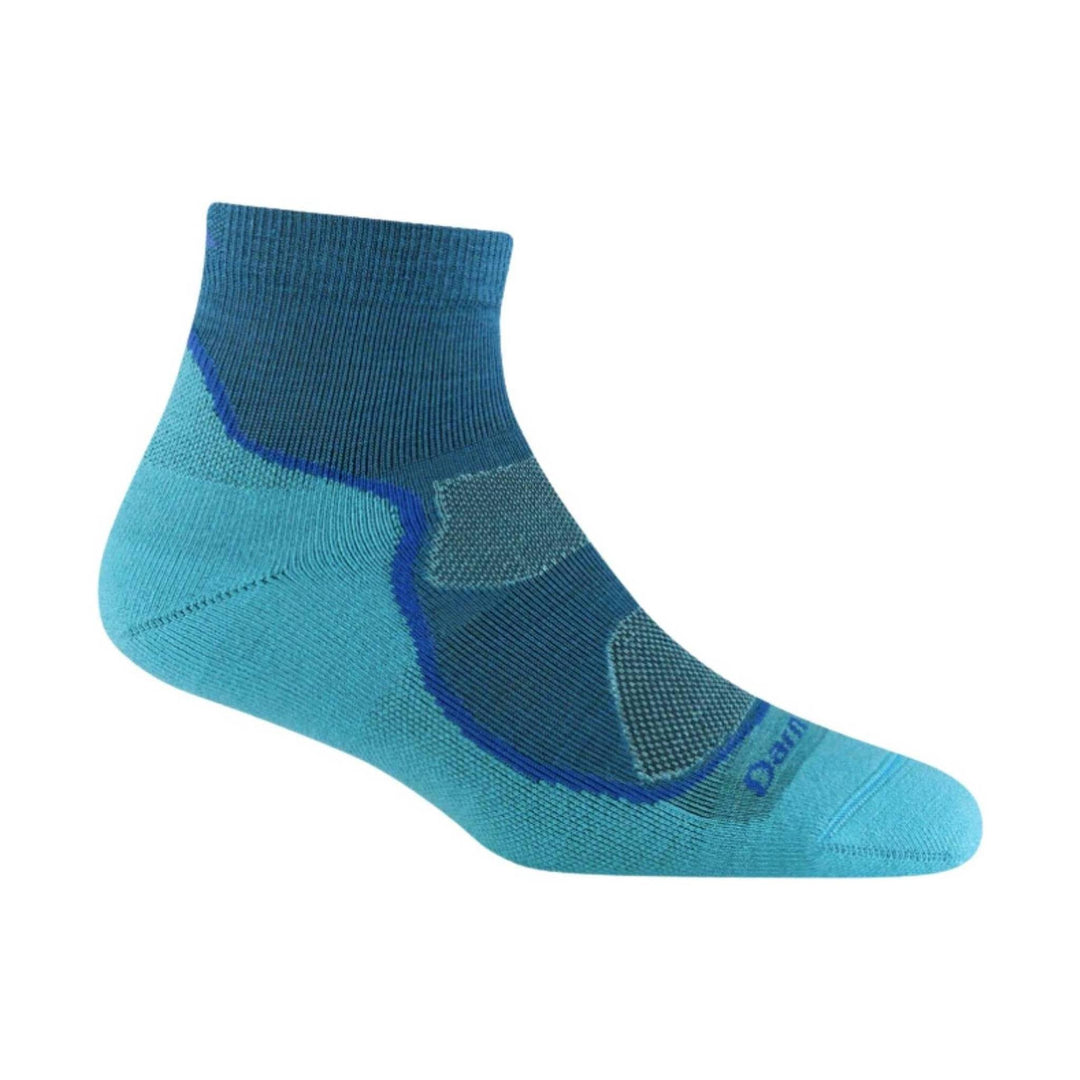 Blue and teal ankle hiking sock with reinforced heel and toe