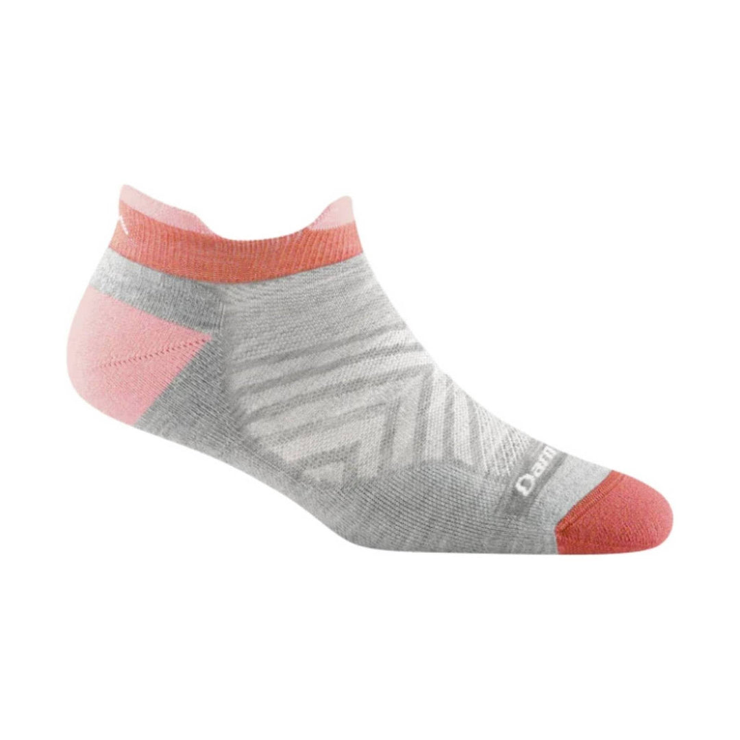 Low-cut gray and coral athletic sock with a tab heel and cushioned toe