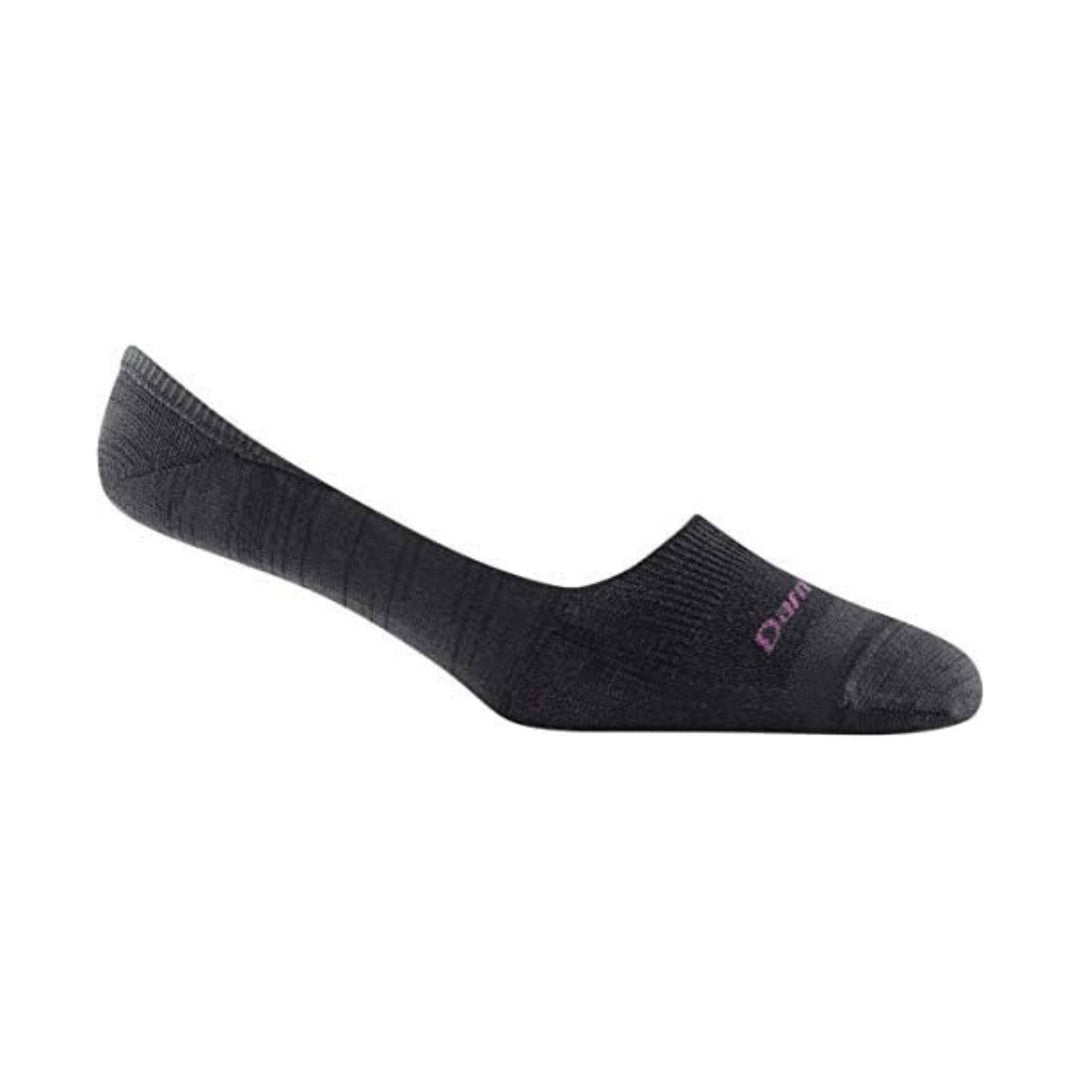 Black no-show sock with a pink logo near the ankle