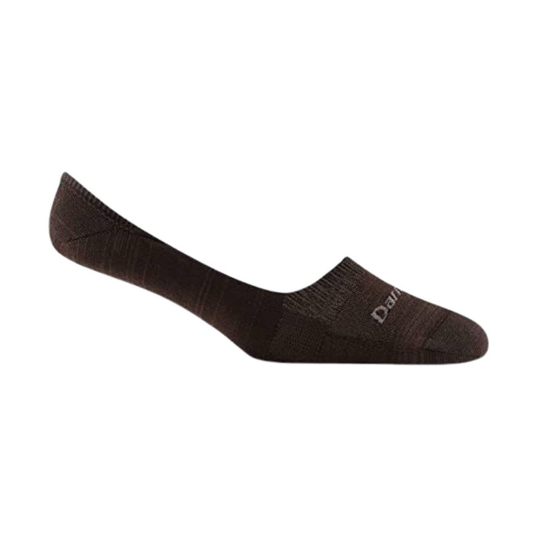 Dark brown no-show sock with a small visible logo near the toe