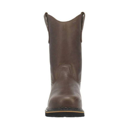 Brown pull-on work boot shown from the front