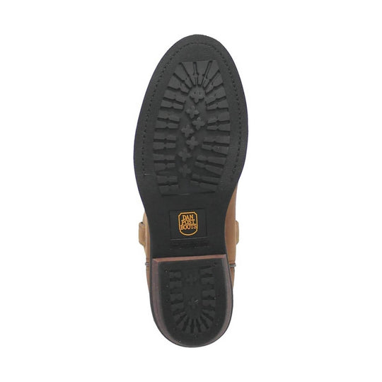 Black lugged boot sole with a Dan Post Boots logo