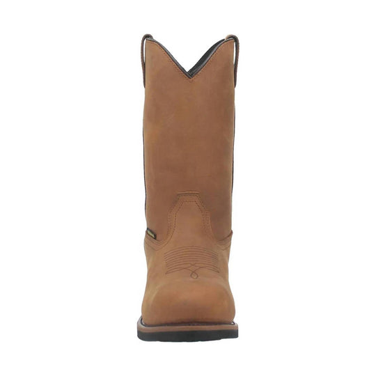 Mid-brown pull-on western boot shown from the back