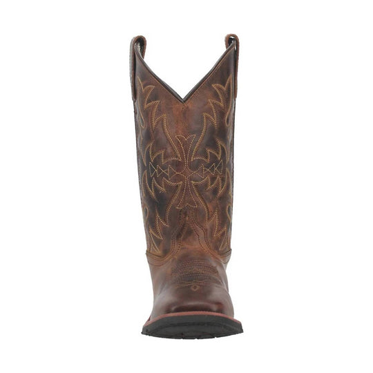 Brown Western boot with stitched shaft and pointed toe