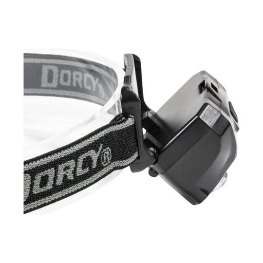 Black headlamp with elastic strap and adjustable mounting bracket