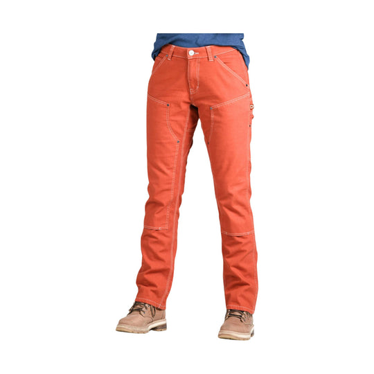 Orange straight-leg work pants with contrast stitching and front utility pockets
