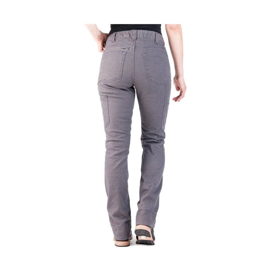 Gray women’s utility work pants shown from the back