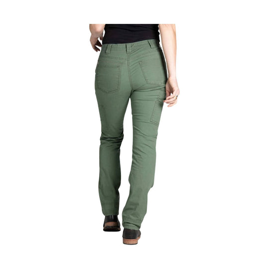 Olive green women’s cargo pants shown from the back