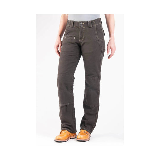 Brown work pants with cargo pockets and knee panels, shown with tan work boots