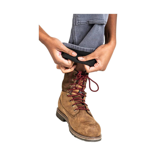 Brown lace-up work boot with red laces
