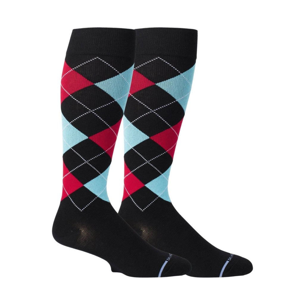 Dr. Motion Women's Compression Argyle Designed Knee High Sock - Black Sky Blue - Lenny's Shoe & Apparel