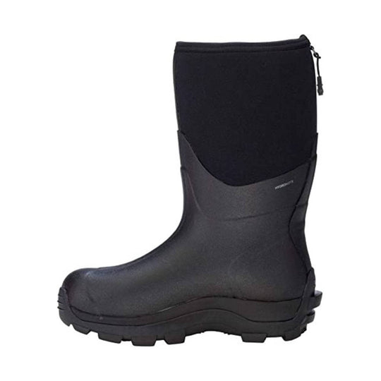 Black pull-on rubber snow boot with thick lug sole and side pull tab