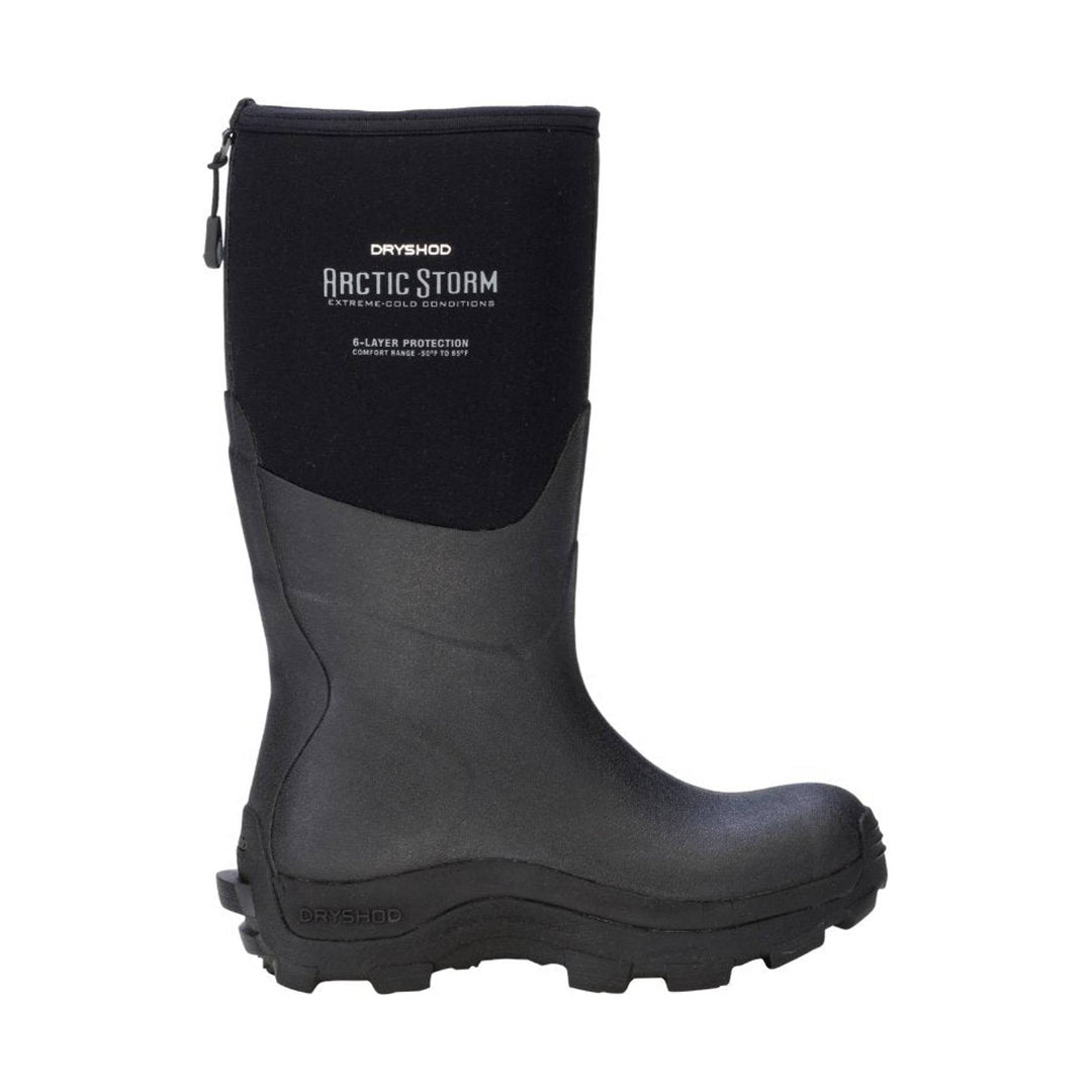 Black knee-high insulated boot with pull tab, side zipper, and lug sole